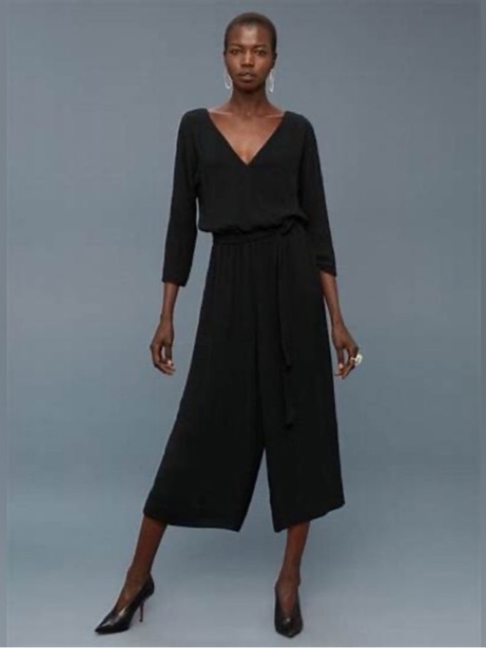 ARITZIA BABATON 3/4 Sleeve Black Wide Leg Jumpsuit